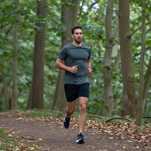 Man Jogging on Forest Trail for Outdoor Fitness