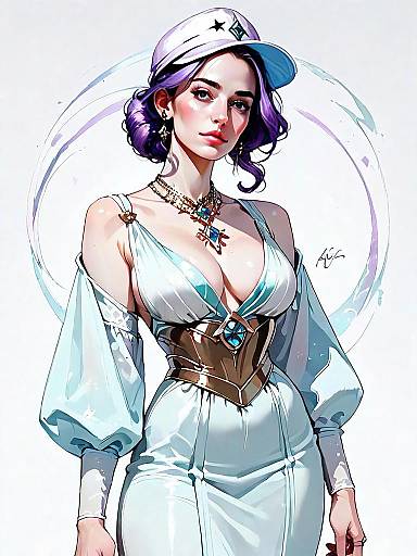 Elegant Woman in Fantasy-Inspired Deep V Backless Dress Digital Illustration