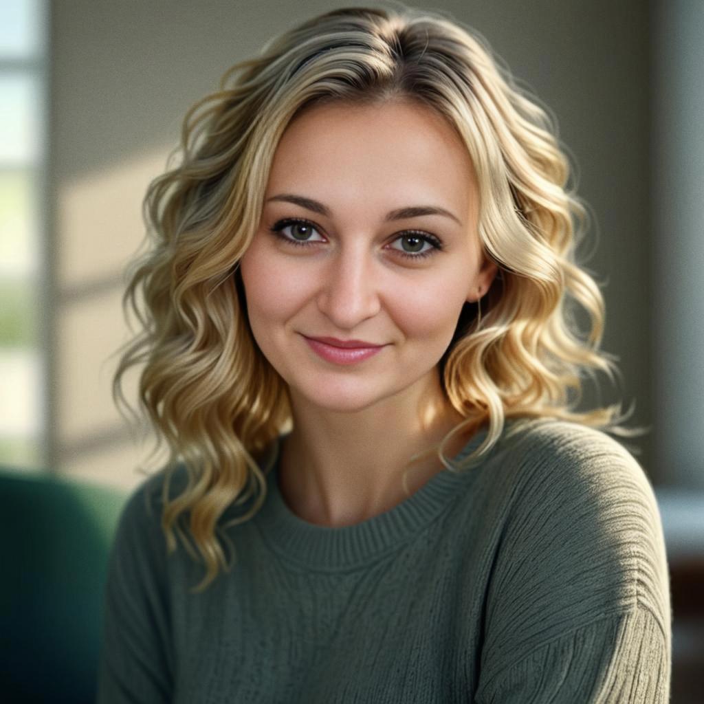 Warm portrait of a friendly young woman with blonde hair