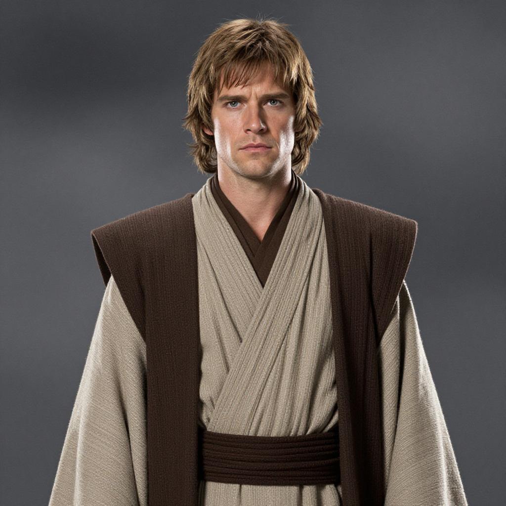 Man in Jedi Costume Brown and Beige Robes Classic Star Wars Style