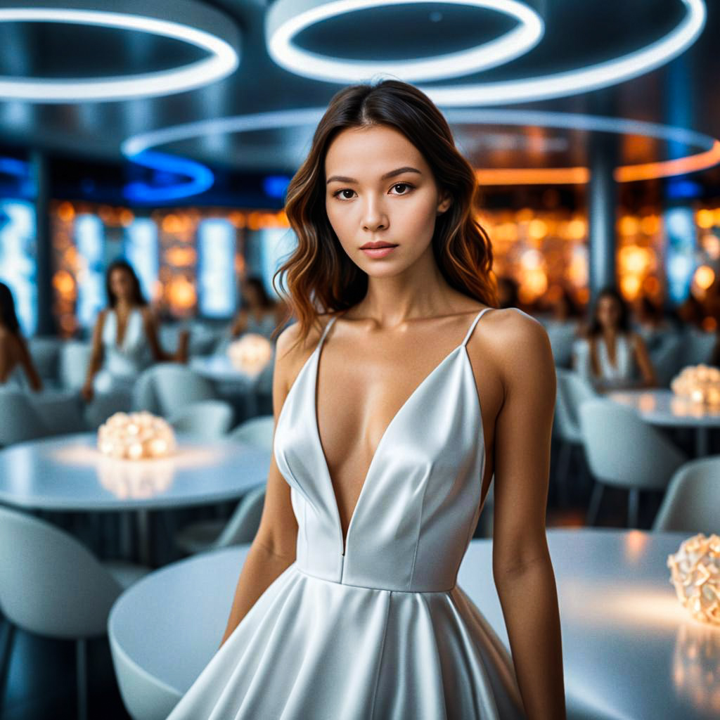 Elegant woman in silver gown