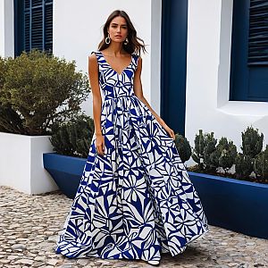 Woman in Floral Maxi Dress by Mediterranean Architecture
