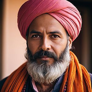 Man with Gray Beard and Pink Turban