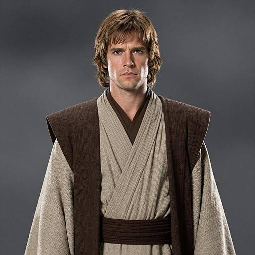 Man in Jedi Costume Brown and Beige Robes Classic Star Wars Style