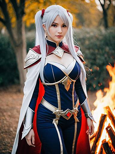 Realistic Grima Fire Emblem Female Cosplay with Silver Hair and Armor