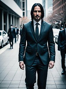 Confident Man in Black Suit Walking Urban Street