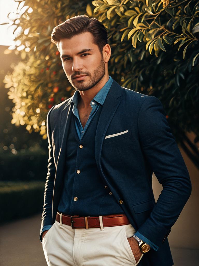 Man in Summer Professional Outfit Waist Up Editorial Portrait