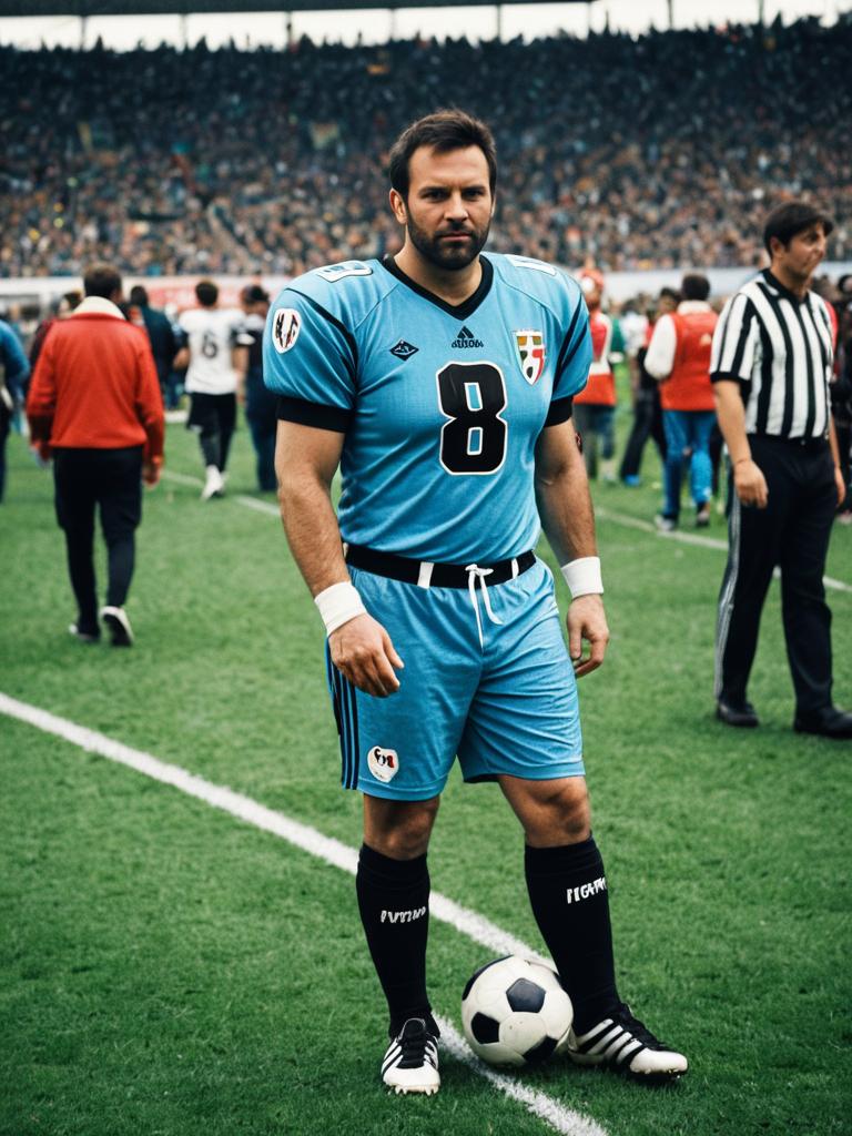 Vintage Soccer Player on Grass Field