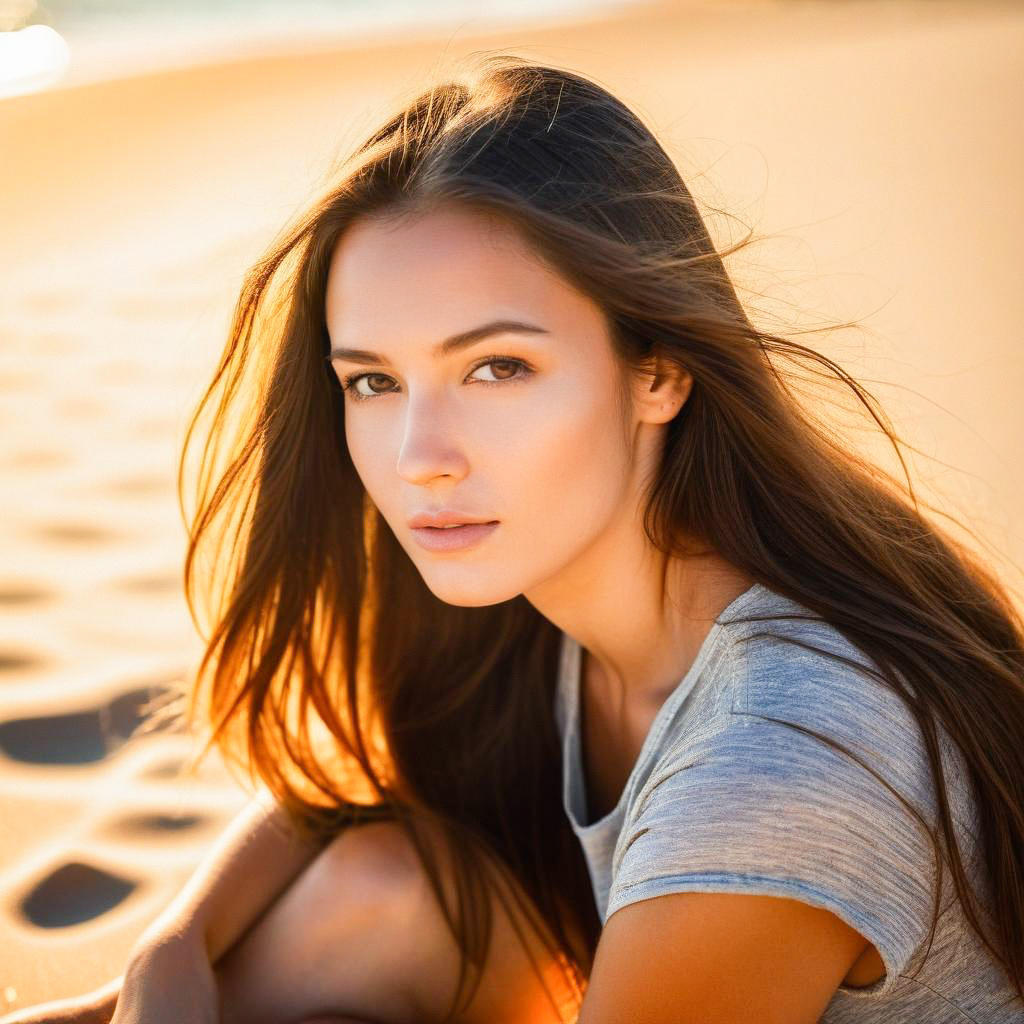 Young Woman on Beach at Golden Hour
