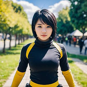 Confident Woman in Black and Yellow Athletic Outfit