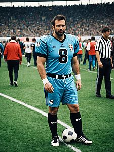 Vintage Soccer Player on Grass Field