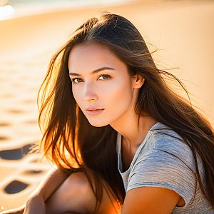 Young Woman on Beach at Golden Hour