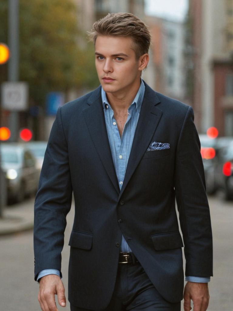 Confident Young Man in Stylish Navy Suit