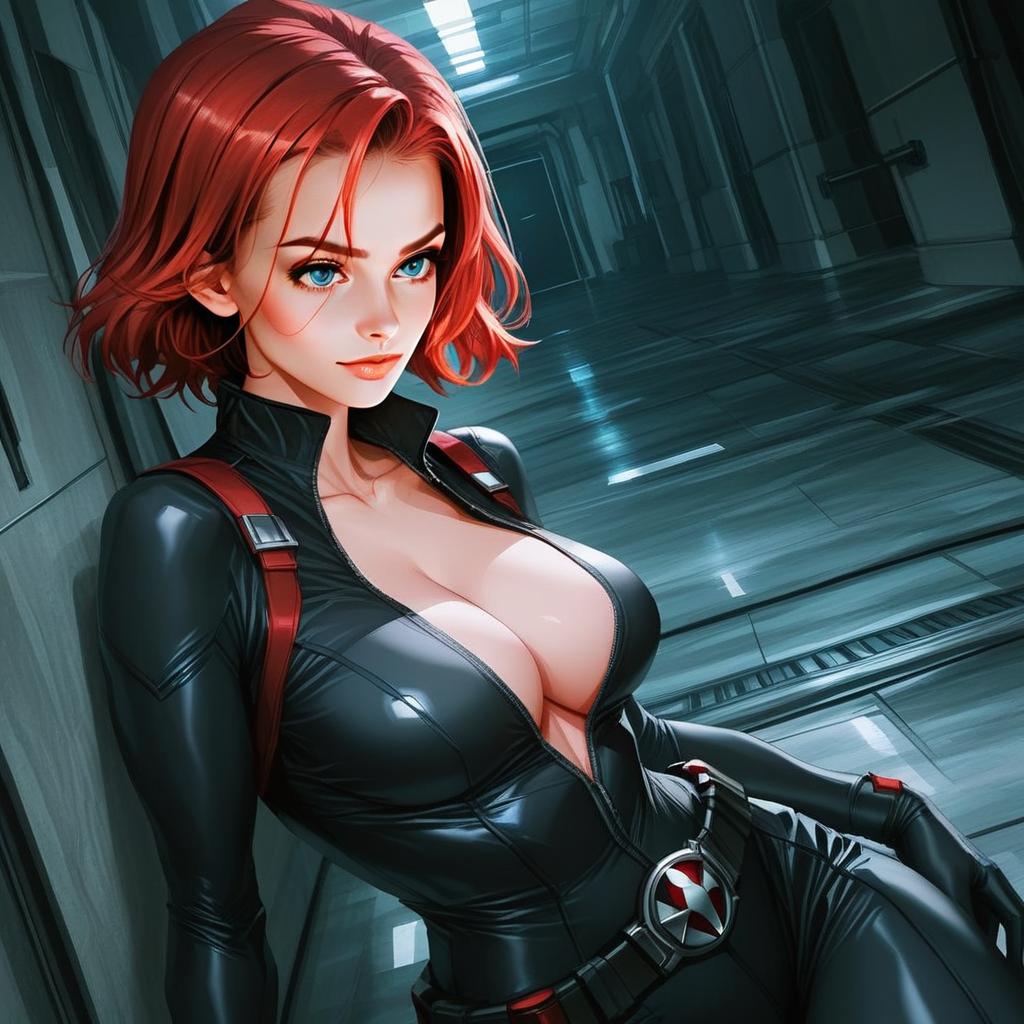 Black Widow Inspired Woman in Futuristic Tactical Suit Digital Art