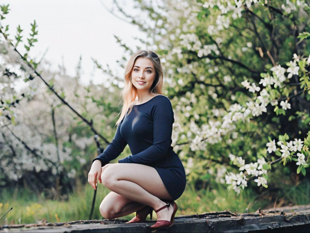 Young Woman in Blooming Garden Young Woman in Blooming Garden