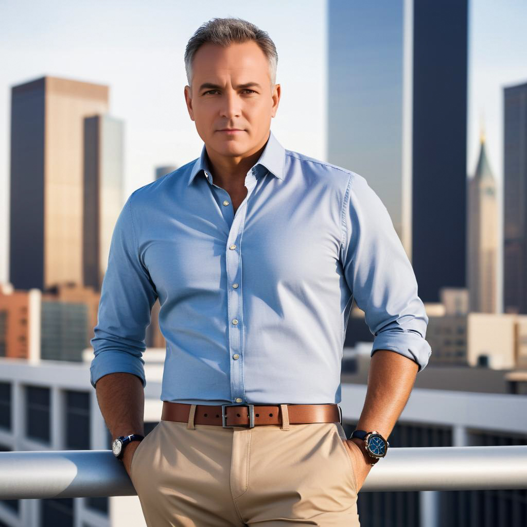 Confident Man in Stylish Outfit Against Urban Backdrop