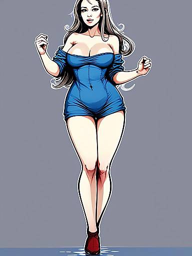 Stylish Woman in Blue Romper Digital Illustration Comic Art