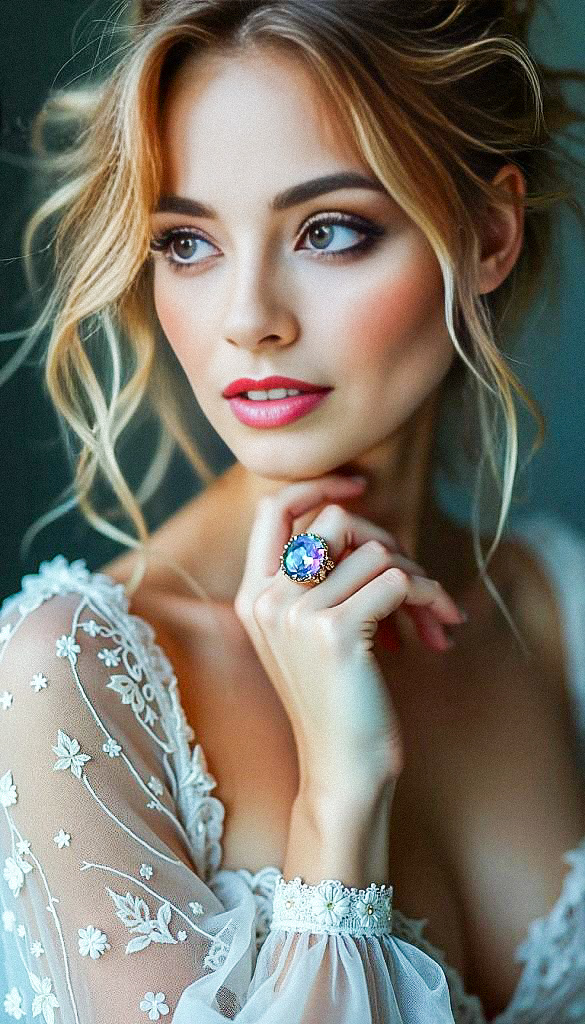 Elegant Woman Portrait with Floral Ensemble Elegant Woman Portrait with Floral Ensemble