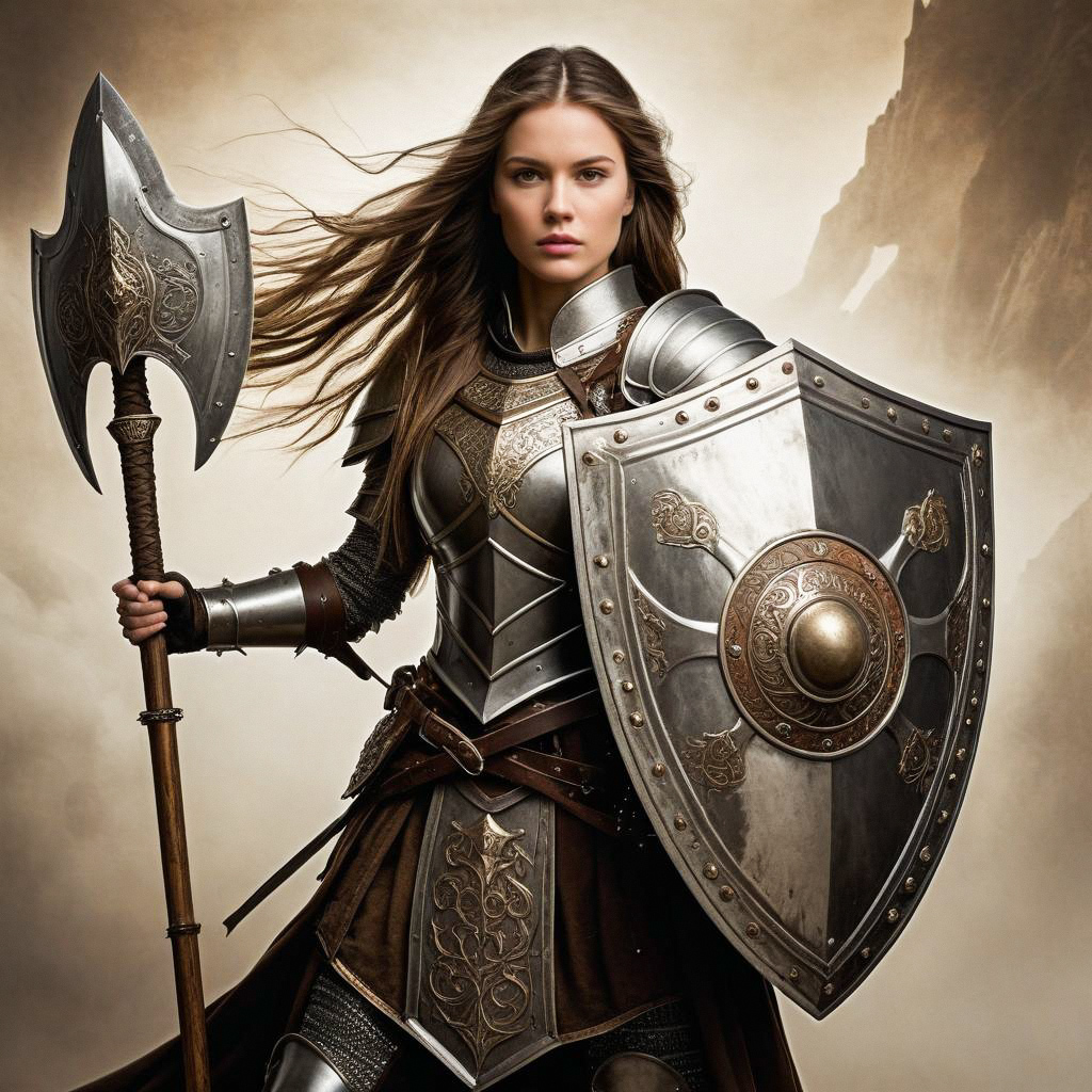 Determined Woman Warrior in Medieval Armor