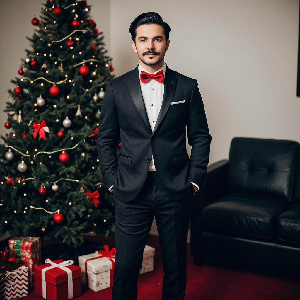 Man in Tuxedo by Christmas Tree