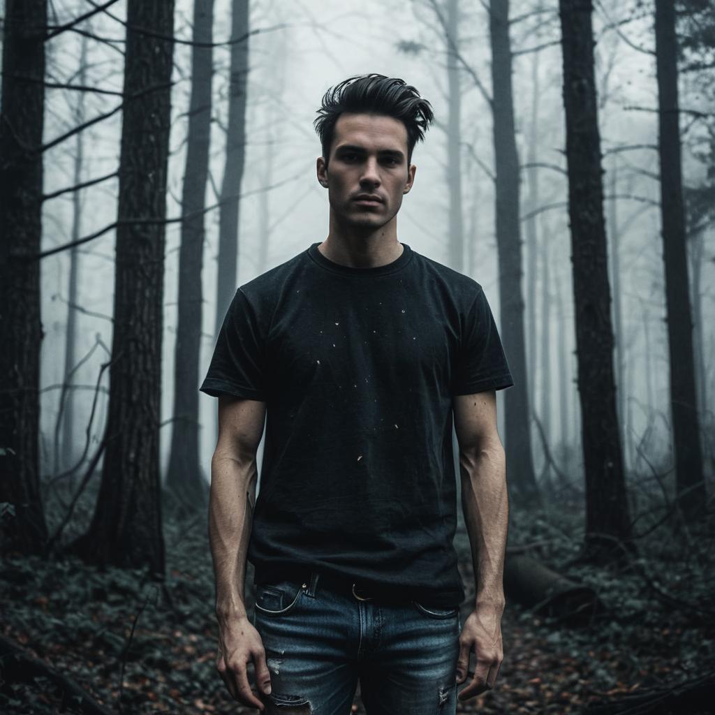Young Man in Misty Forest