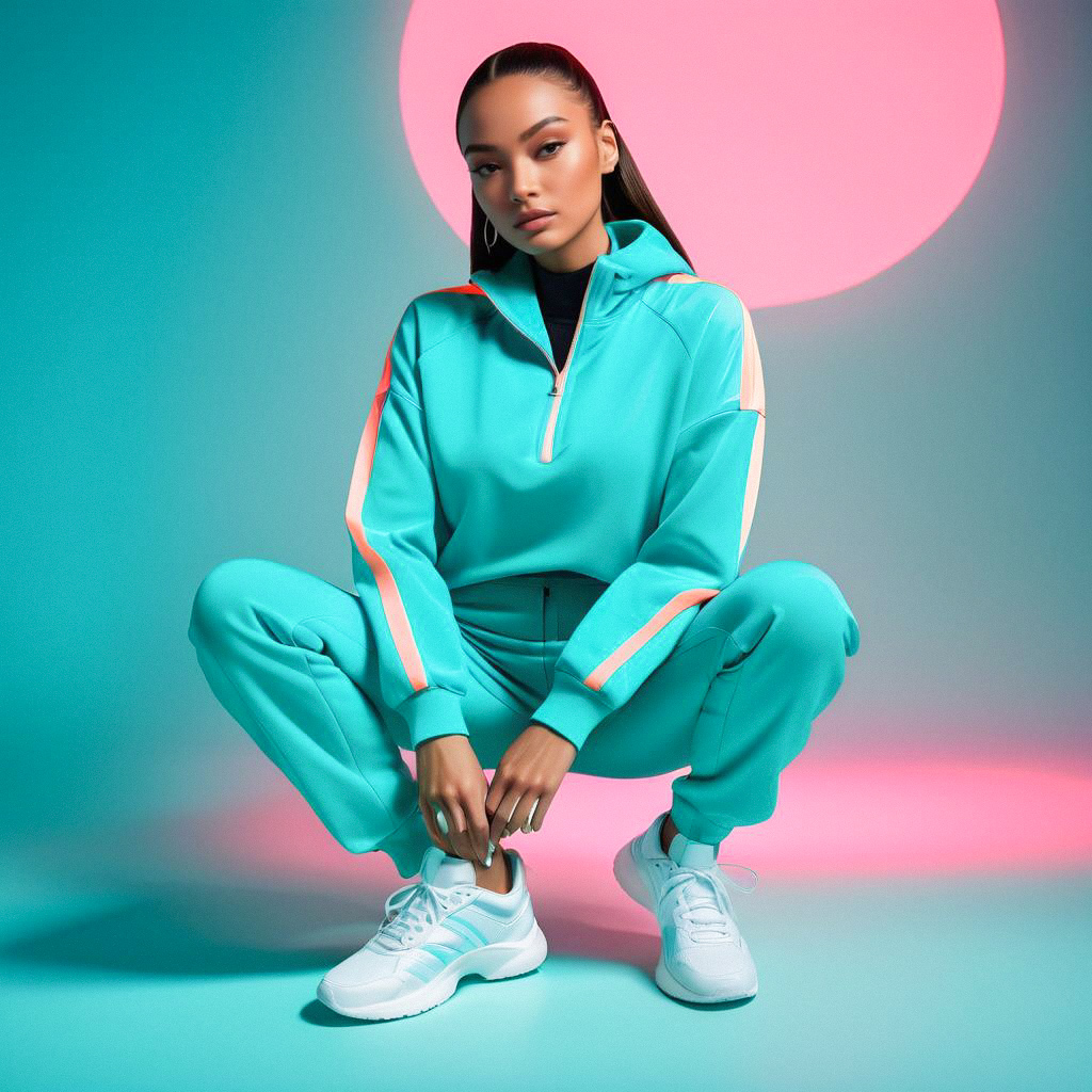 Stylish Woman in Turquoise Tracksuit