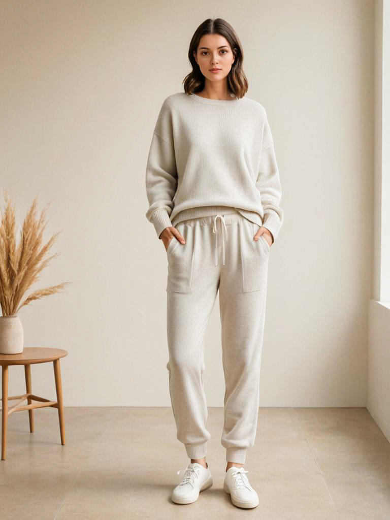 Cozy Woman in Light Sweatsuit