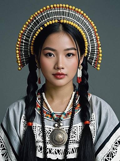 Traditional Malong Costume Portrait of Young Woman with Beaded Headdress