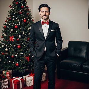 Man in Tuxedo by Christmas Tree