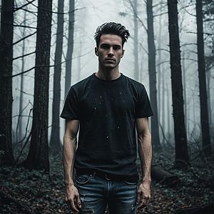 Young Man in Misty Forest