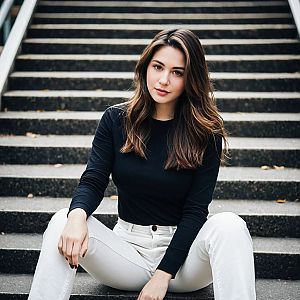 Young Woman on Urban Stone Steps