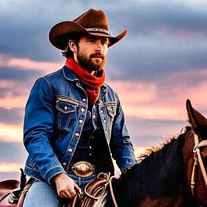 Cowboy on Horse at Sunset