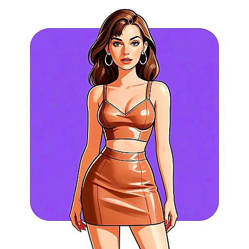 Woman with Sleek Modern Faux Leather Outfit and Stylish Hair Illustration