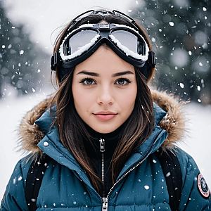 Young Woman in Blue Winter Jacket During Snowfall