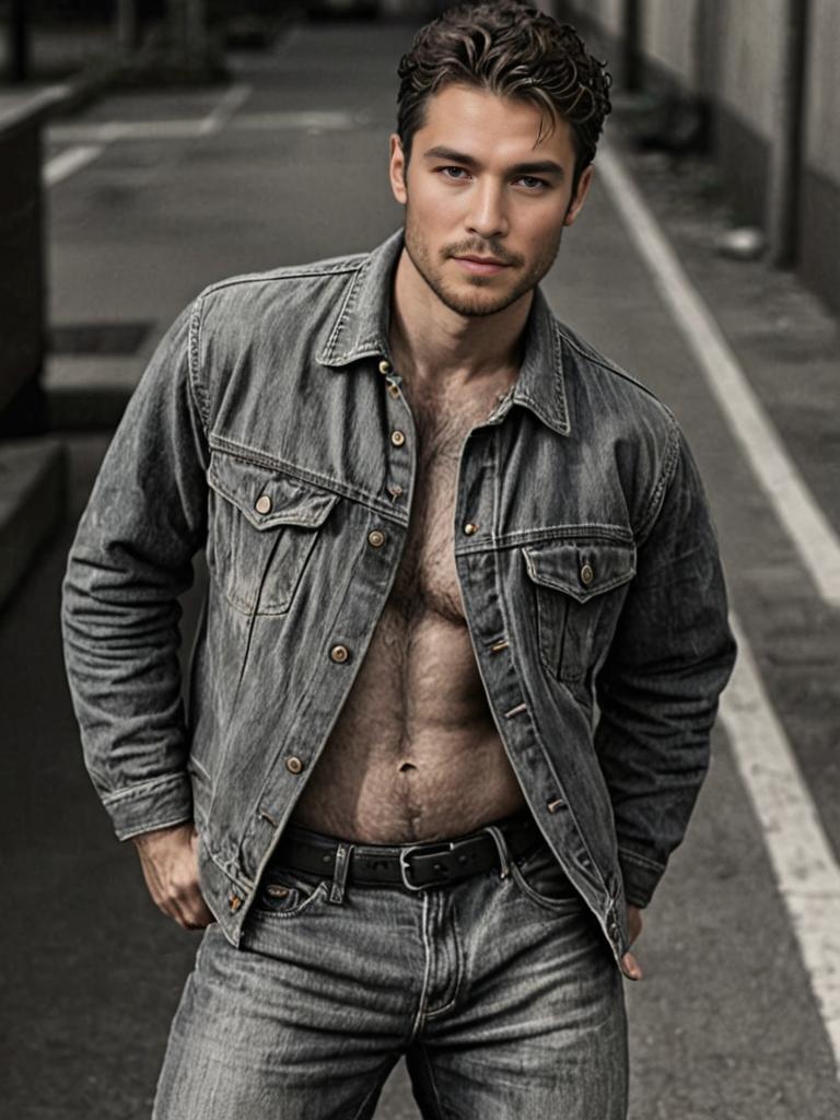 Man in Denim Jacket and Jeans on Urban Street