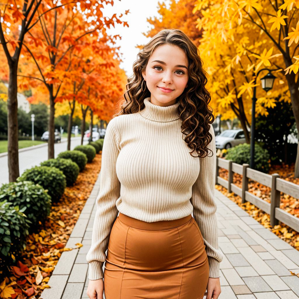 Confident Young Woman in Autumn Foliage Confident Young Woman in Autumn Foliage