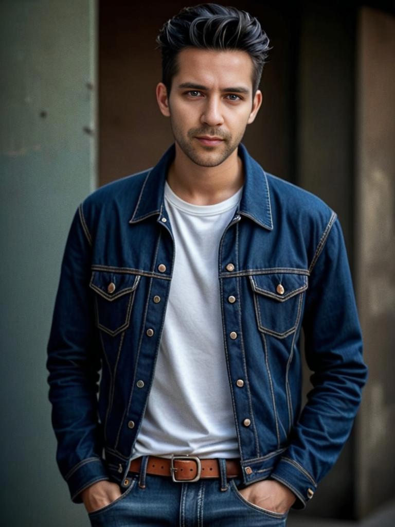 Confident Young Man in Denim Jacket