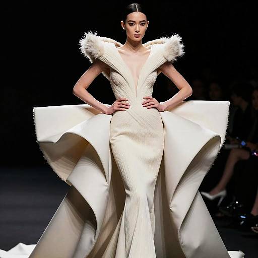 Avant-Garde White Couture Gown with Voluminous Sculptural Design