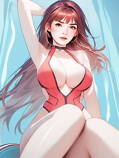 Anime Woman in Red Swimsuit Digital Illustration