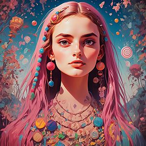 Young Woman with Pink Hair and Colorful Accessories