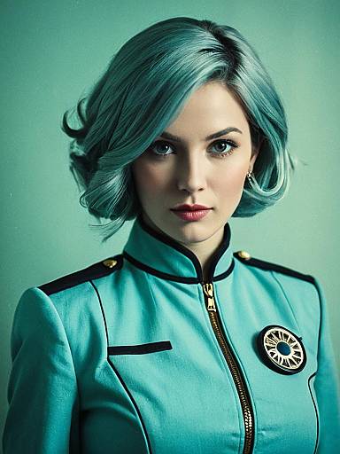 Realistic Cosplay Woman Wearing Anya Alstreim Costume with Teal Hair