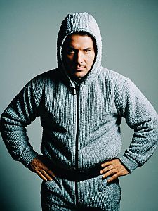 Man in Textured Thermal Underlayer Suit Hoodie Photorealistic Portrait