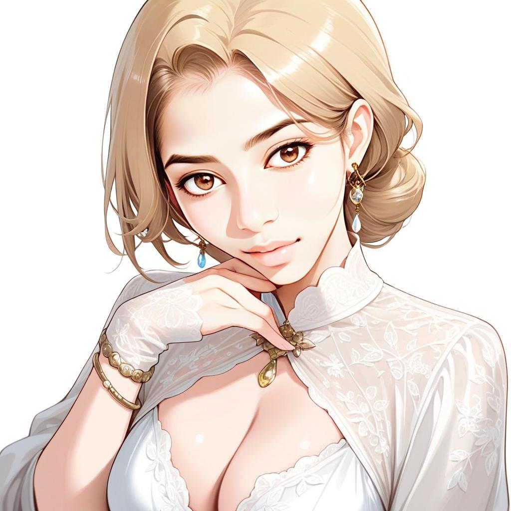 Young Woman in Elegant Lace Dress