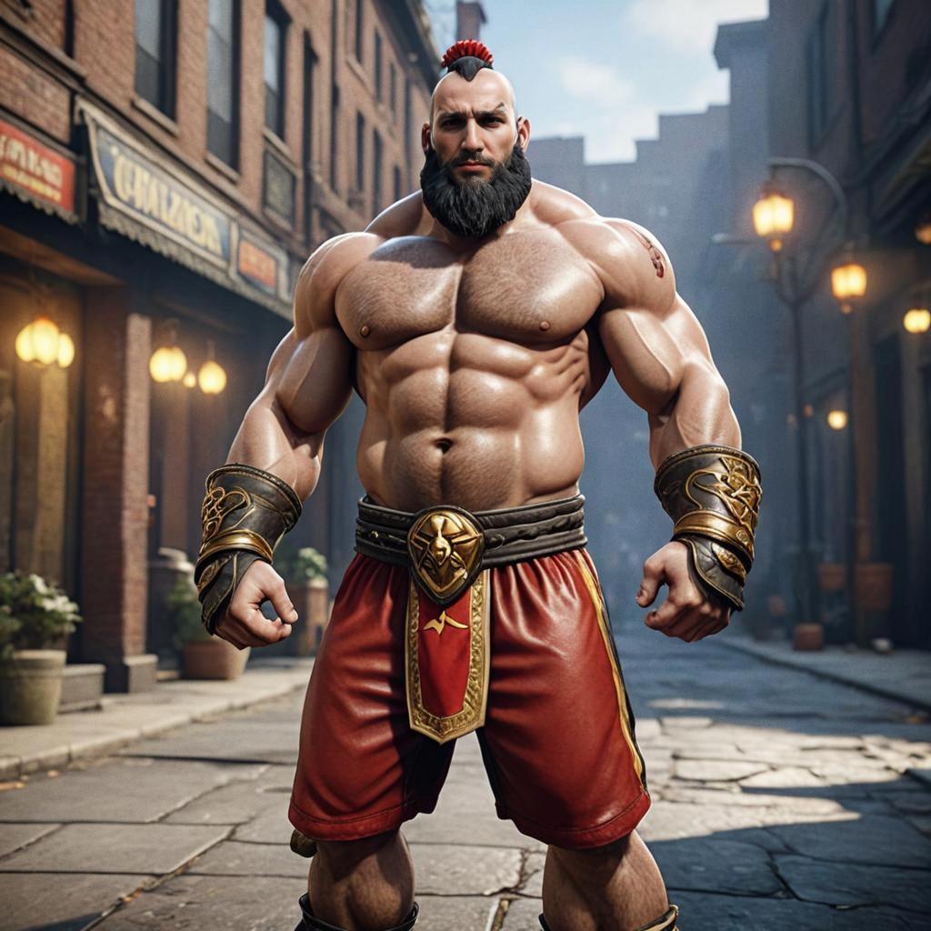 Zangief from Street Fighter in Urban Setting