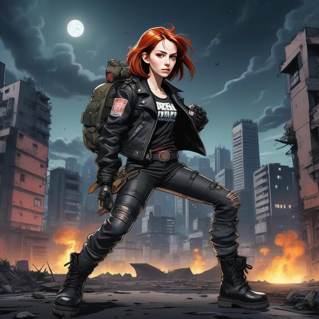 Fierce Woman in Post-Apocalyptic Urban Setting Fierce Woman in Post-Apocalyptic Urban Setting