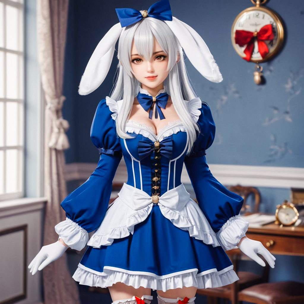 Elegant Maid Costume with Bunny Ears in Vintage Room