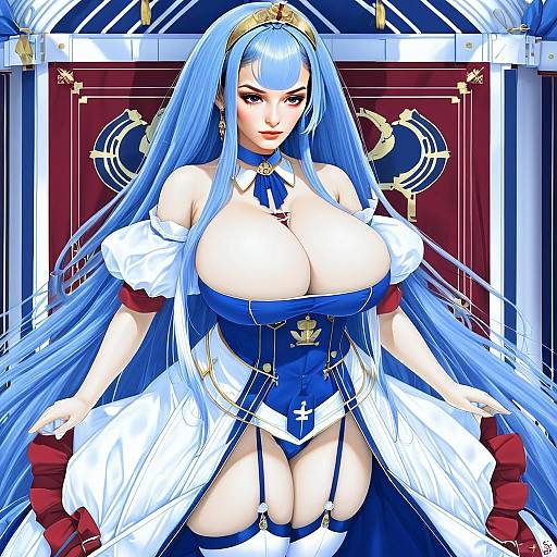 Anime Woman with Blue Hair in Naval-Inspired Outfit - Alsace Azur Lane Style