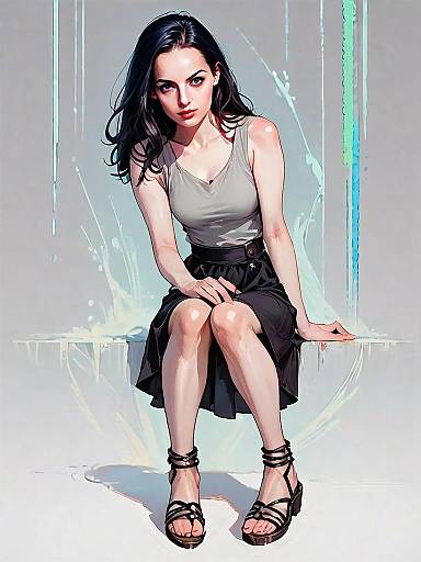 Realistic Digital Art of Woman Sitting in Casual Outfit Full Body Portrait