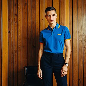 Confident Young Man in Blue Polo Shirt