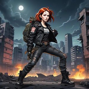 Fierce Woman in Post-Apocalyptic Urban Setting